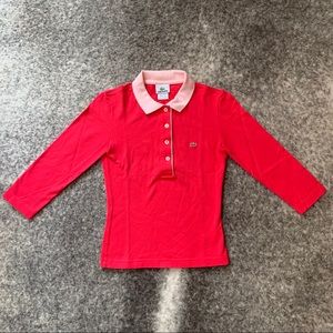 Lacoste 3/4 Sleeve Pink Two-Tone Polo (34, XS)